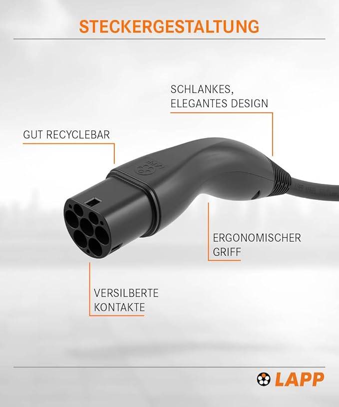 LAPP Mobility E-Auto Ladekabel Typ 2, 5 m , 11 kW, 20 A, 3-phasig Mode 3, IP55, schwarz-5