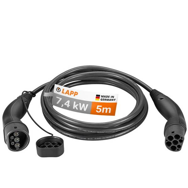 LAPP Mobility E-Auto Ladekabel Typ 2, 5 m, 7,4 kW, 32 A, 1-phasig Mode 3, IP55, schwarz
