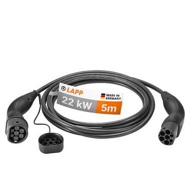 LAPP Mobility E-Auto Ladekabel Typ 2, 5 m, 22 kW, 32 A, 3-phasig Mode 3, IP55, schwarz