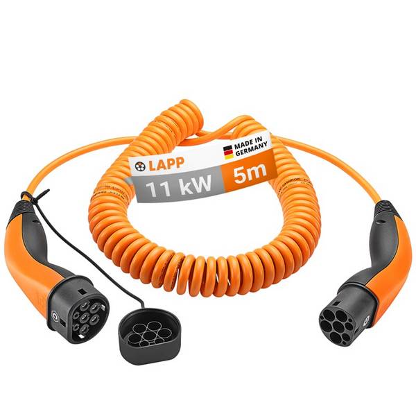 LAPP Mobility Typ 2 Spiral Ladekabel, 5 m, 11 kW, 20 A 3-phasig Mode 3 IP55, orange