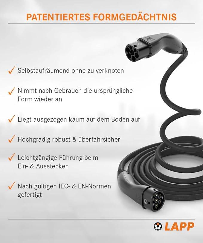 LAPP Mobility HELIX Typ 2 Ladekabel, 5 m, 22 kW, 32 A 3-phasig Mode 3 IP55, schwarz-3