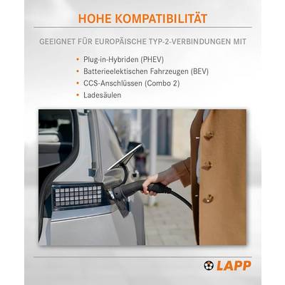 LAPP Mobility E-Auto Ladekabel Typ 2, 5 m , 11 kW, 20 A, 3-phasig Mode 3, IP55, schwarz-6
