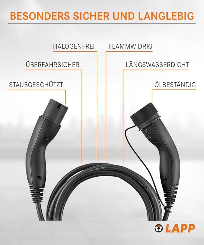 LAPP Mobility E-Auto Ladekabel Typ 2, 5 m , 11 kW, 20 A, 3-phasig Mode 3, IP55, schwarz-3