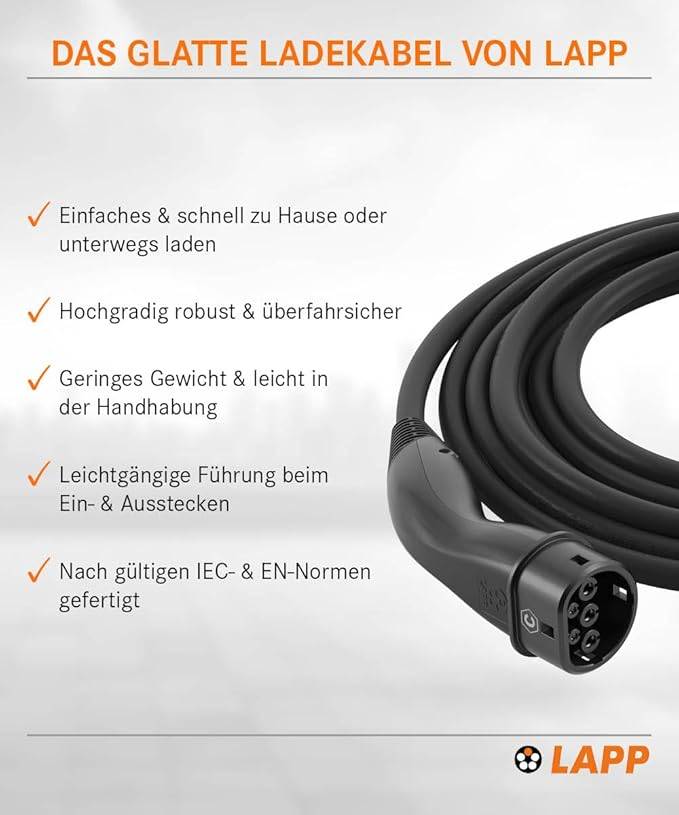 LAPP Mobility E-Auto Ladekabel Typ 2, 5 m, 7,4 kW, 32 A, 1-phasig Mode 3, IP55, schwarz-3