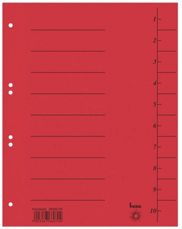ESSELTE LEITZ - bene - Trennelement - für A4 - mit Register - Rot (Packung mit 50)