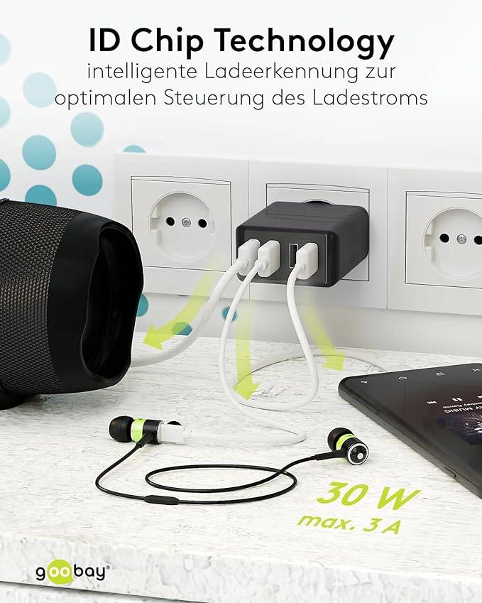 Goobay 44953 USB-A Netzteil 30W / 4fach Universal Ladegerät Apple Samsung / USB A Adapter / 4 Port Ladestecker / Schwarz-5