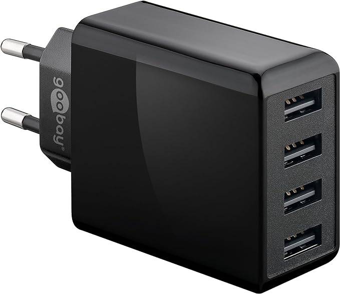 Goobay 44953 USB-A Netzteil 30W / 4fach Universal Ladegerät Apple Samsung / USB A Adapter / 4 Port Ladestecker / Schwarz