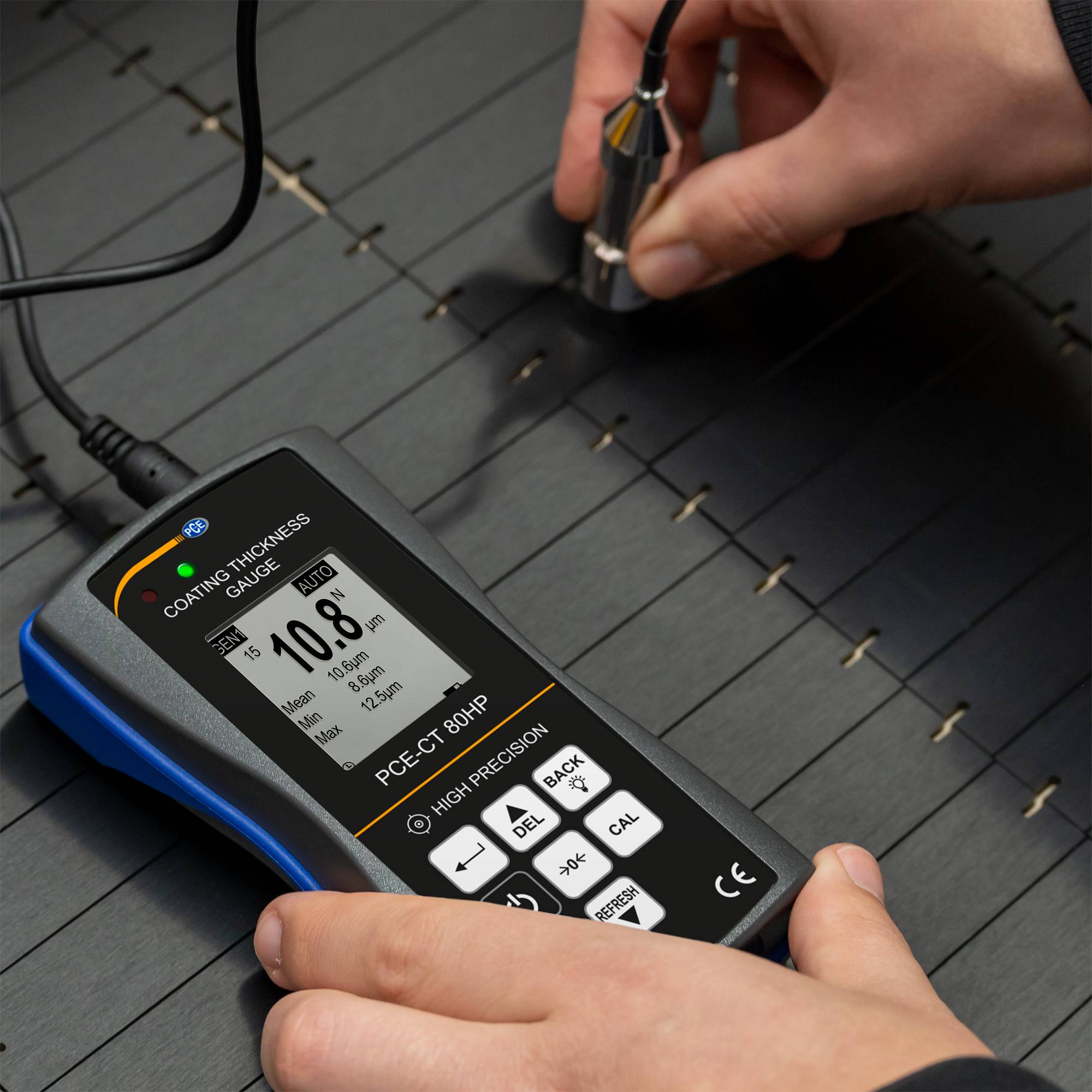 PCE Instruments Schichtdickenmessgerät PCE-CT 80HP-FN1D5 |0…1500 µm Fe/NFe |bis ± 1,0 % v.Mw. +0,5 µm |Software |V-Nut-4