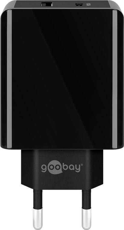 Goobay 44960 Dual Port USB Netzteil 28W / Schnellladegerät PD & QC / USB-A & USB-C Adapter / USB Charger / Schwarz