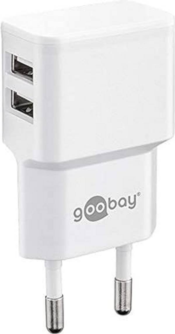 Goobay 44952 Dual USB-A Netzteil 12W / Universal Ladegerät Apple & Samsung / USB A Adapter / 2 Port Ladestecker / Weiß