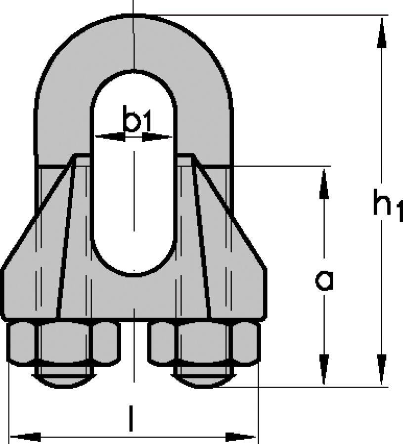 Drahtseilklemmen (ehemals DIN 741) verzinkt 941045701 max. Seil-Ø 3 mm Gewinde (d) M 4 mm Weite innen (b1) 4 mm Gesamthö-1