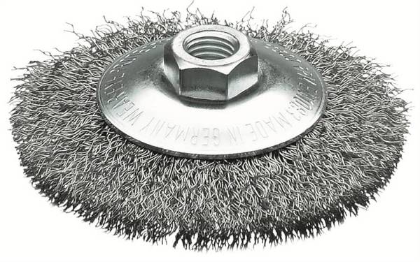 Kegelbürste, gewellter Draht 422177 Ausführung Stahldraht Ø 100 mm Drahtstärke 0,35 mm Gewinde M 14 Drehzahl max. 15000