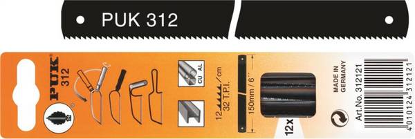 PUK®-Metallsägeblatt 59261 Blattlänge 150 mm Typ Metall / 312 Zähne pro 12 / 32 cm / Zoll Stiftabstand 146 mm Zahnung f