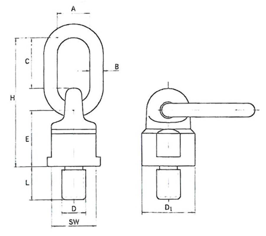 Anschlagwirbel zum Einschrauben, Güteklasse 8 #2 941149110 SW 30 mm Gewinde (dxe) M 10 x 19 mm Tragkraft 0,6 t b 13 mm c-1