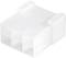 Ein weißer, quadratischer Kunststoffstecker mit zwei parallelen Anschlussreihen.