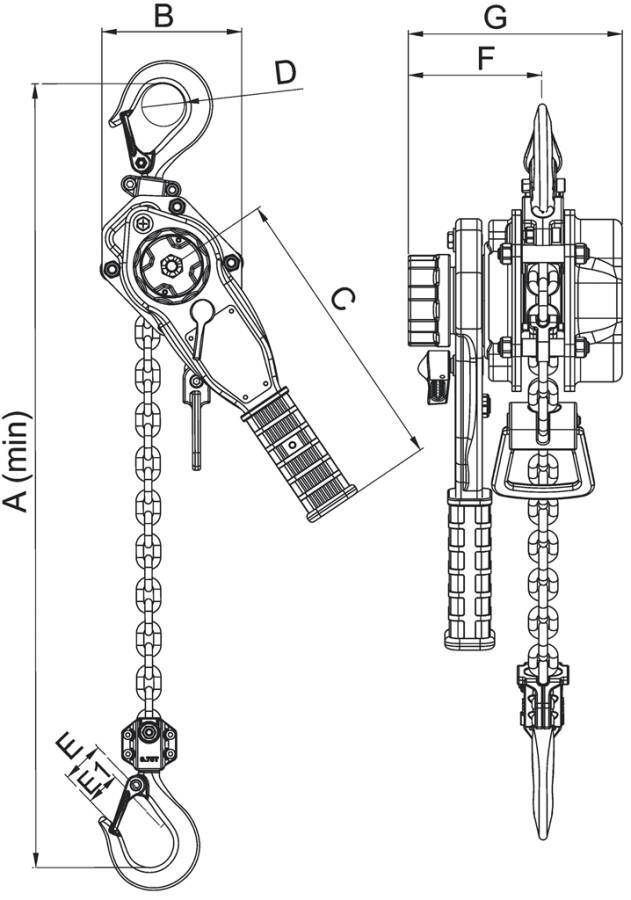 Hebelzüge Premium Pro G10392 Typ Hebelzug Hub 1,5 m Tragkraft 3200 kg Kettenstränge 1 Bauhöhe 431 mm Hebeldruck bei Voll-1