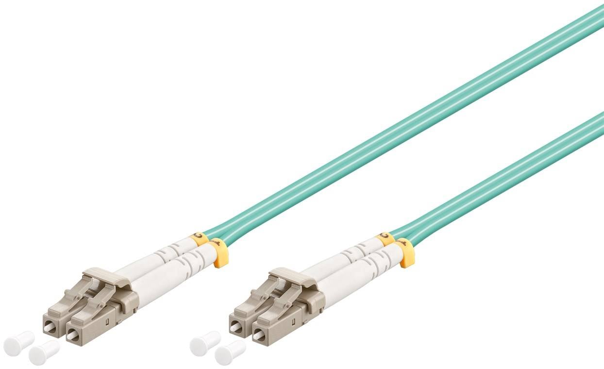 Goobay 95750 Glasfaserkabel Multimode OM3 Duplex, LC-UPC auf LC-UPC Stecker, LWL Patchkabel halogenfrei, Türkis, 0.50 m