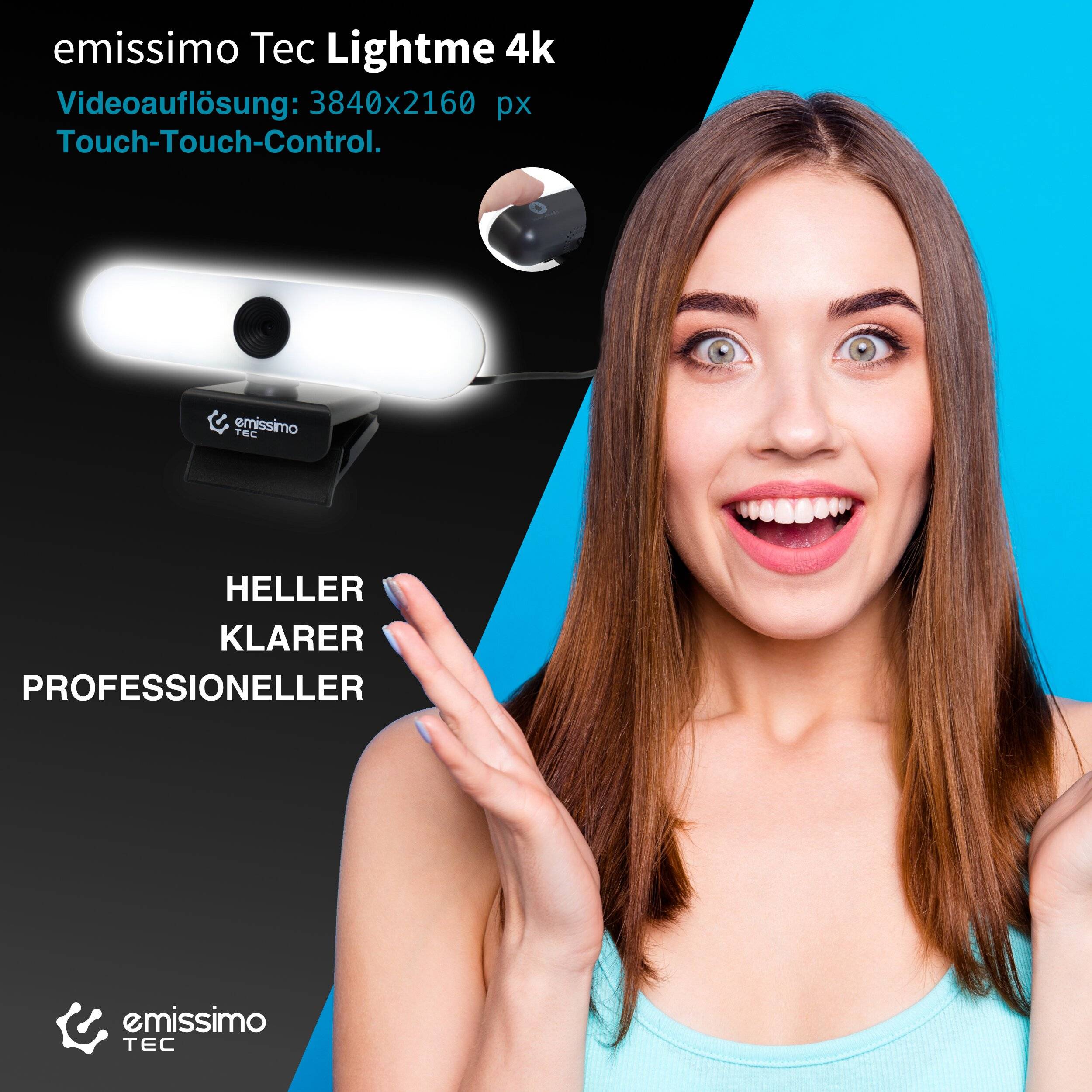 emissimo Tec LightMe 4K Webcam Licht und Mikrofon eingebaut, 3in1 Advanced Autofokus 3840x2160px-2