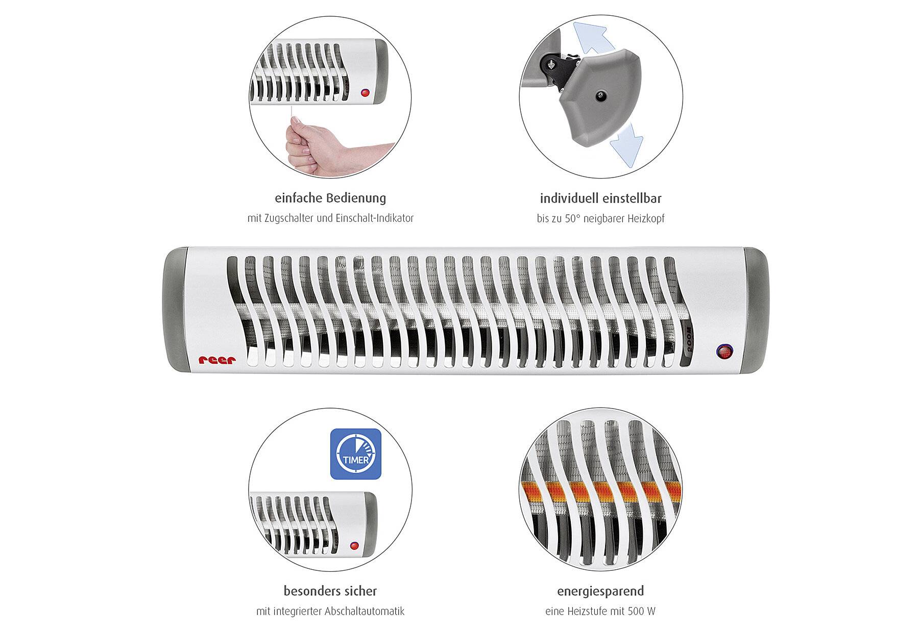 Reer Wickeltischstrahler EasyHeat, Wand-Heizstrahler, Wärmelampe fürs Baby, kompaktes Design,-4