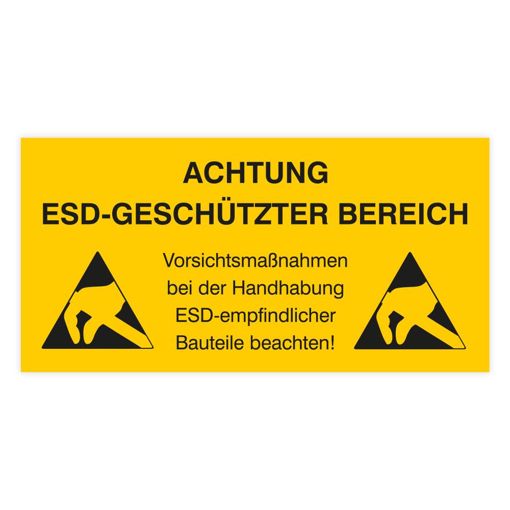 Warnschild ACHTUNG ESD-GESCHÜTZTER BEREICH Aufkleber, Folie, 300 x 150 mm-0