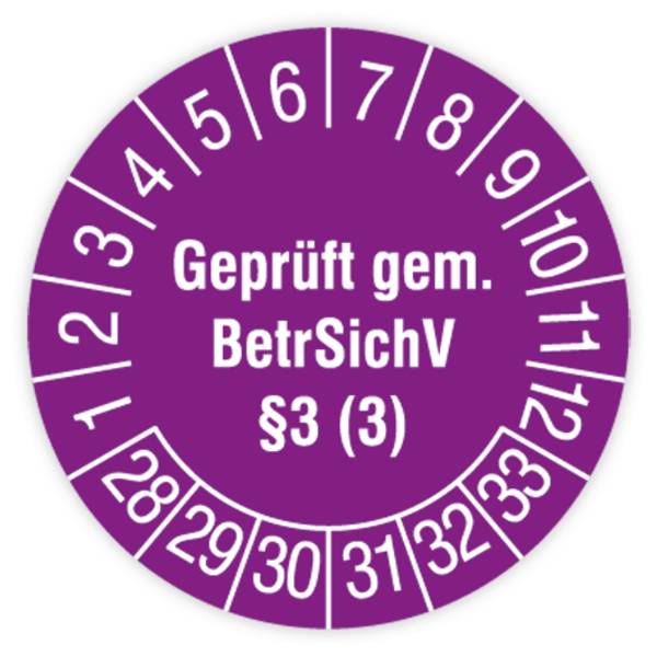 Prüfplakette für Leitern und Tritte, Geprüft gem. BetrSichV §3 (3), 2028, Dokumentenf., Ø 30mm, Heft
