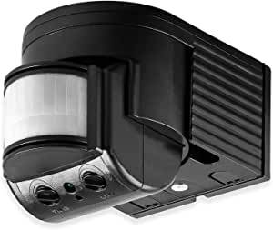 Goobay 96001 Infrarot Bewegungsmelder mit 180° PIR-Sensor für LED Außenleuchte Aufputz Wandmontage Melder, 12 m, Schwarz-0