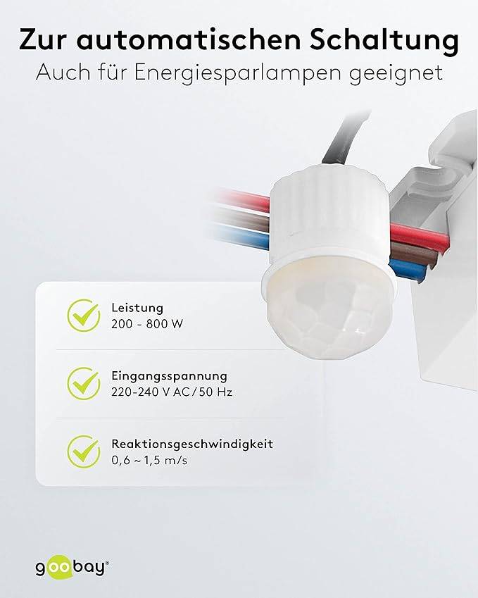 Goobay 96006 Mini Infrarot Bewegungsmelder mit 360° PIR-Sensor für LED Deckenleuchte innen Unterputz Melder, 6 m, Weiß-5