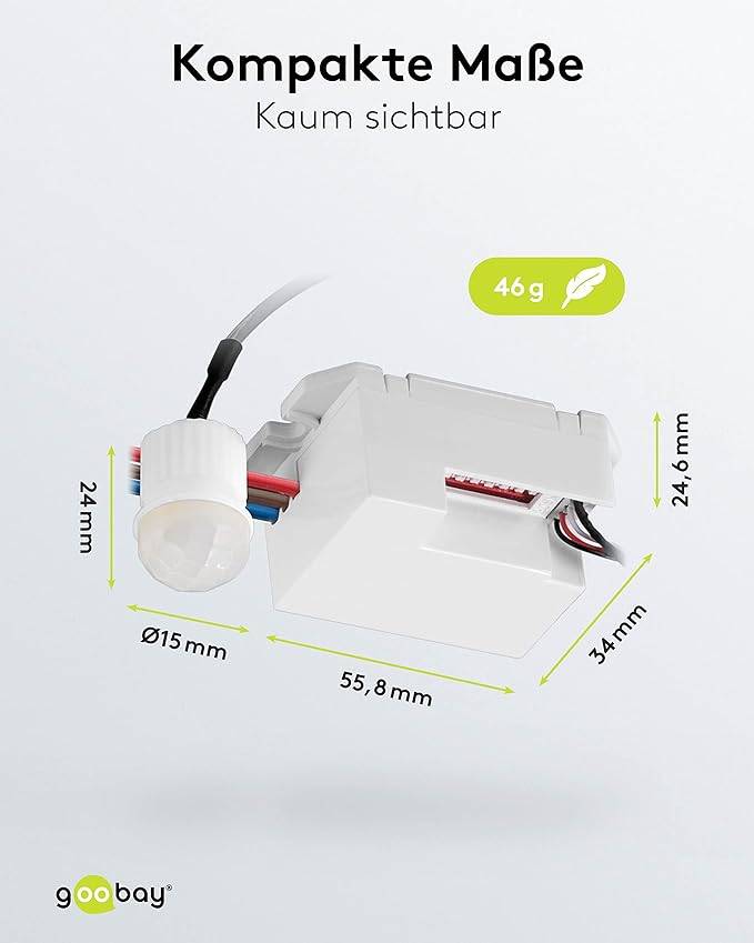 Goobay 96006 Mini Infrarot Bewegungsmelder mit 360° PIR-Sensor für LED Deckenleuchte innen Unterputz Melder, 6 m, Weiß-2