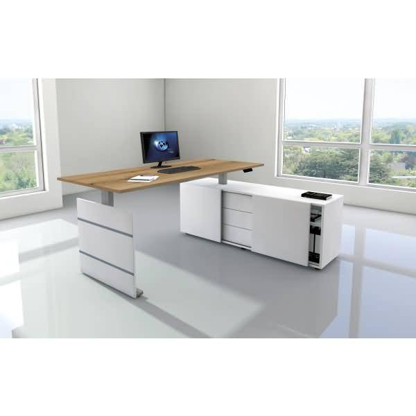 Komplettarbeitsplatz Move 3 180x80x72-120 mit Sideboard silber/eiche-1