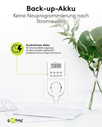 Goobay 51277 Digitale Zeitschaltuhr 3600W / Schaltuhr für Steckdose / Dauerbetrieb Timer 1 Min Takt / LCD Display / Weiß-5