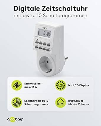 Goobay 51277 Digitale Zeitschaltuhr 3600W / Schaltuhr für Steckdose / Dauerbetrieb Timer 1 Min Takt / LCD Display / Weiß-1