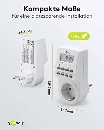 Goobay 51277 Digitale Zeitschaltuhr 3600W / Schaltuhr für Steckdose / Dauerbetrieb Timer 1 Min Takt / LCD Display / Weiß-2