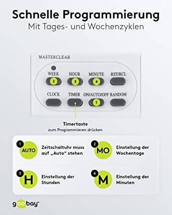 Goobay 51277 Digitale Zeitschaltuhr 3600W / Schaltuhr für Steckdose / Dauerbetrieb Timer 1 Min Takt / LCD Display / Weiß-4