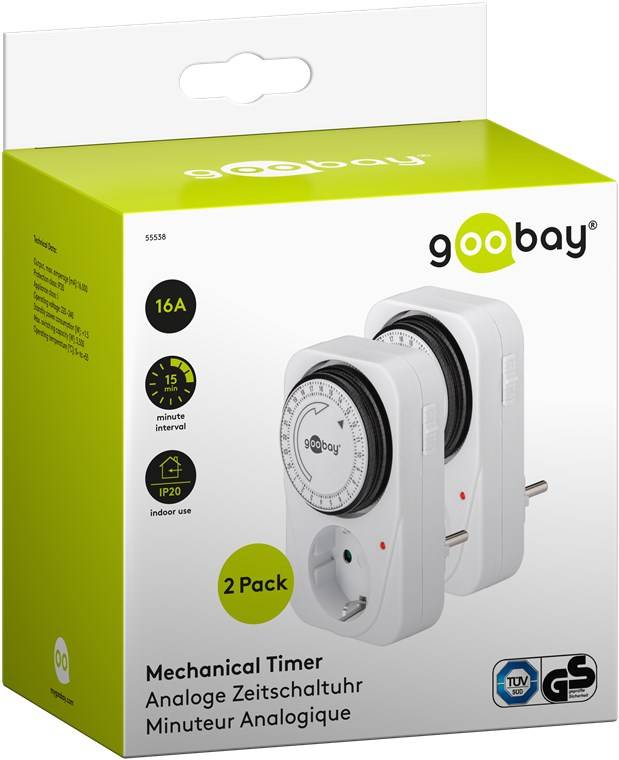 Goobay 55538 Analoge Zeitschaltuhr 3500W / Mechanische Schaltuhr für Steckdose / 15 Min. Takt Dauerbetrieb LED / 2er Set-6