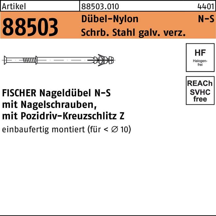Nageldübel R 88503 N-S 5x 30/5 Schraube Sta verz./Dübel-Nylon 100St. FISCHER-0