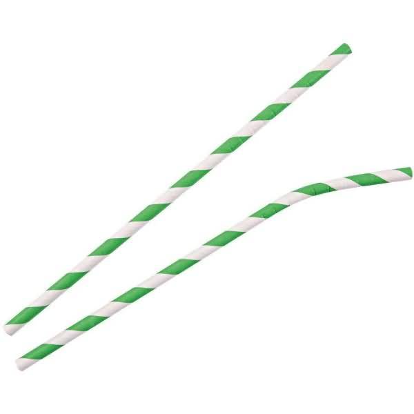 Papiertrinkhalme Bio Flex 6x197mm grün/weiß gestreift VE=100 Stück