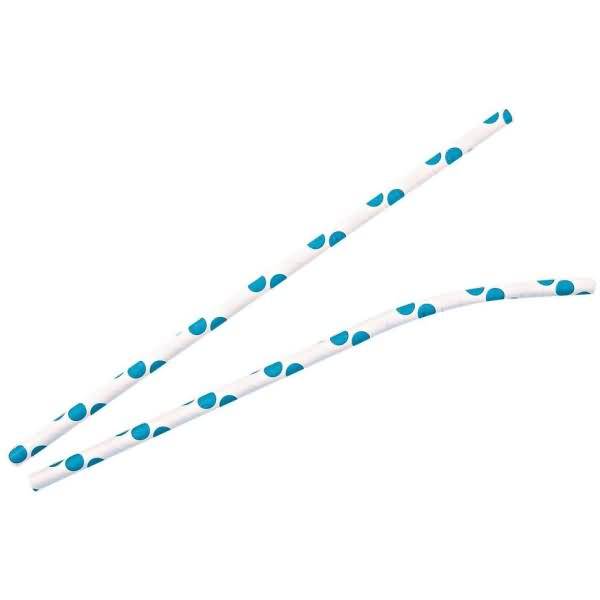 Papiertrinkhalme Bio Flex 6x197mm hellblau/weiß gepunktet VE=100 Stück