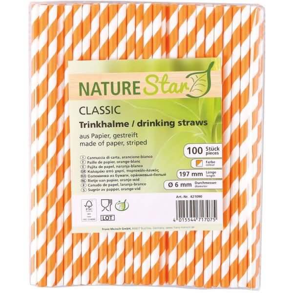 Papiertrinkhalme Bio Classic 6x197mm gestreift orange/weiß VE=100 Stück-0