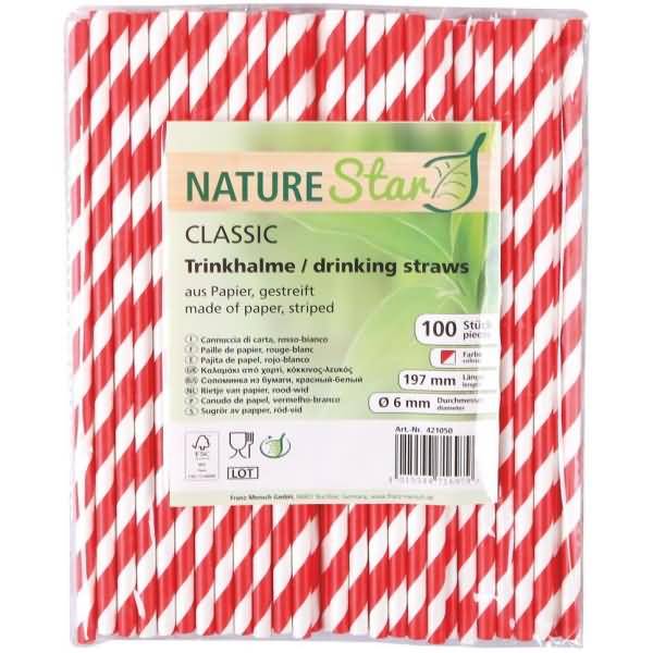Papiertrinkhalme Bio Classic 6x197mm gestreift rot/weiß VE=100 Stück-0