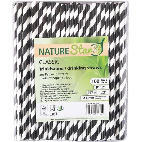 Papiertrinkhalme Bio Classic 6x197mm gestreift schwarz/weiß VE=100 Stück
