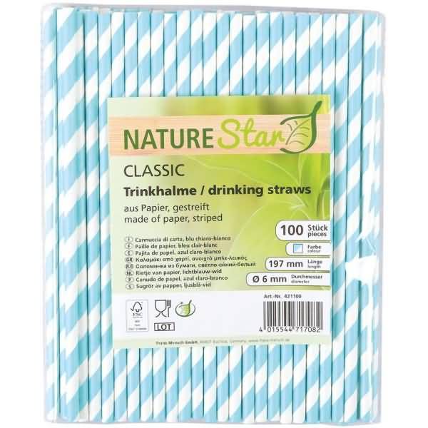 Papiertrinkhalme Bio Classic 6x197mm gestreift hellblau/weiß VE=100 Stück-0