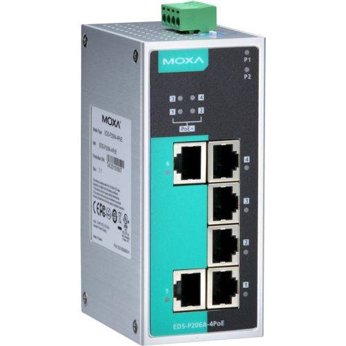 2-Ports-Ethernet-Switch (unmanaged) 10/100BaseT (X) -Anschlüsse & 4 PoE-Ports EDS-P206A-4PoE-0