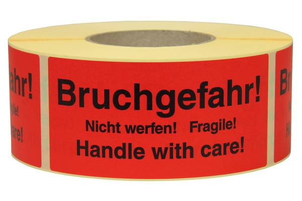 Warnetiketten, 145 x 70 mm, aus Papier, mit Aufdruck, "Bruchgefahr"