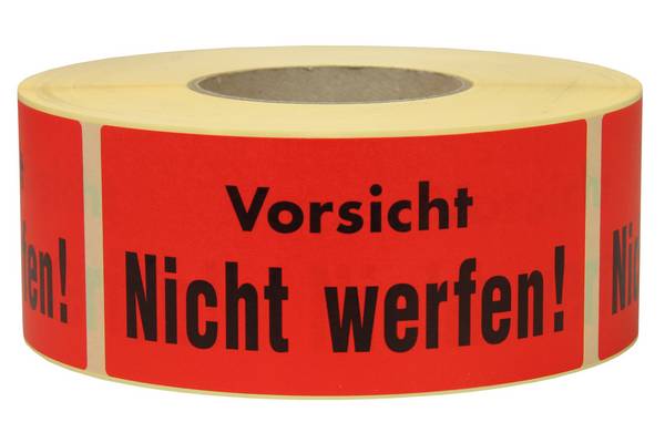 Warnetiketten, 145 x 70 mm, aus Papier, mit Aufdruck, "Nicht werfen"