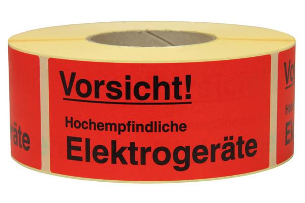 Warnetiketten, 145 x 70mm, aus Papier, mit Aufdruck "Empfindliche Elektrogeräte"