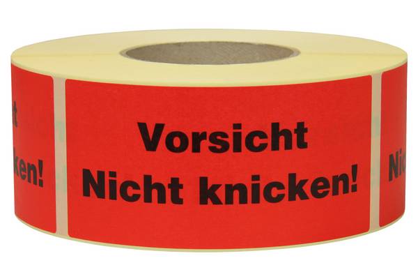 Warnetiketten, 145 x 70 mm, aus Papier, mit Aufdruck, "Nicht knicken!"