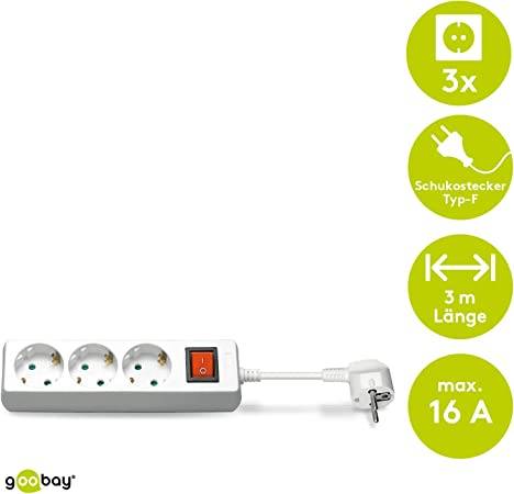 Goobay 51083 Steckdosenleiste mit Schalter zum Energiesparen, 3 fach Steckdose mit Überspannungsschutz, 3.0 m Kabel-1