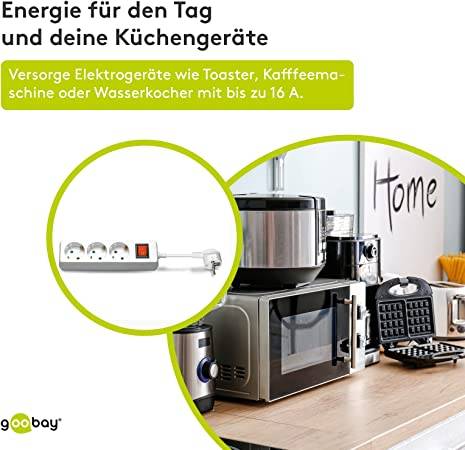 Goobay 51083 Steckdosenleiste mit Schalter zum Energiesparen, 3 fach Steckdose mit Überspannungsschutz, 3.0 m Kabel-3