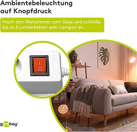 Goobay 51083 Steckdosenleiste mit Schalter zum Energiesparen, 3 fach Steckdose mit Überspannungsschutz, 3.0 m Kabel-4