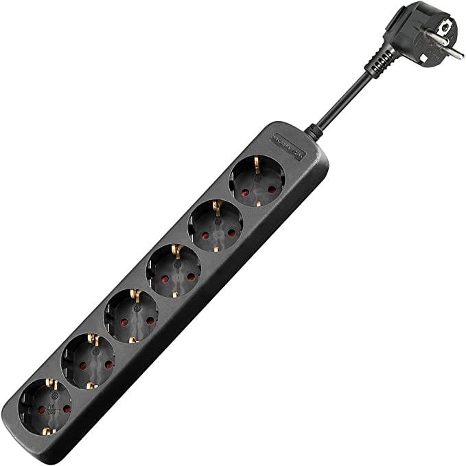 Goobay 96049 Steckdosenleiste mit 45° Steckplätzen, 3500 W, 6er Mehrfachsteckdose 6 fach Steckdose, 1.5 m Kabel, Schwarz-0